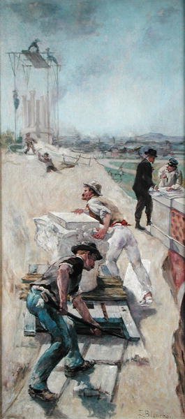 Dělníci staví Hotel de Ville, Paříž od Emile Henri Blanchon
