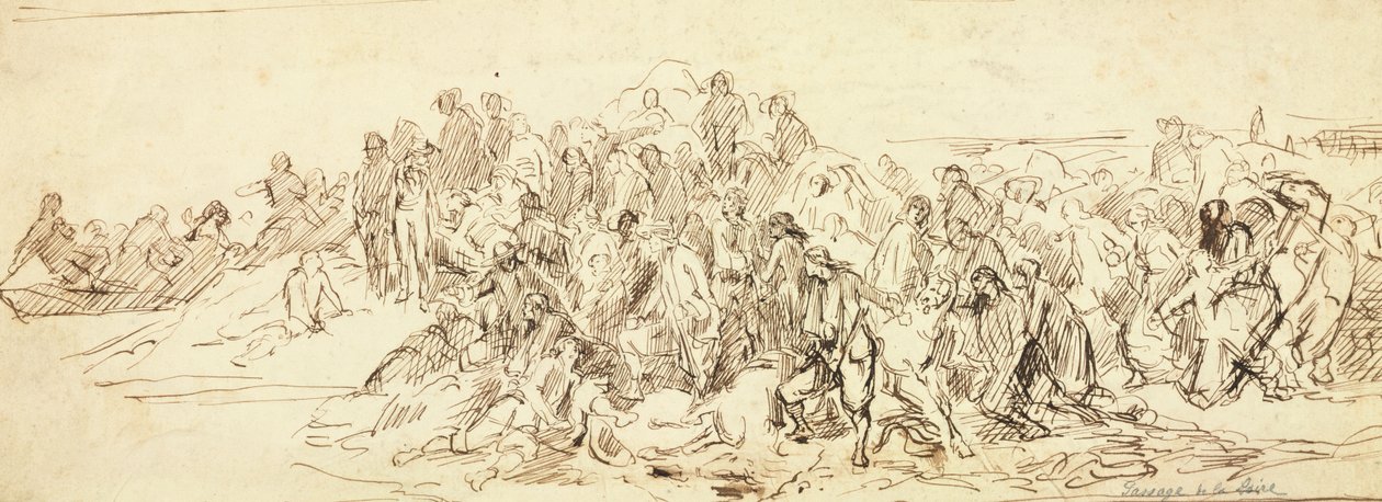 Přeplavba Loiry v říjnu 1793 (inkoust na papíře) od Emile Jean Horace Vernet