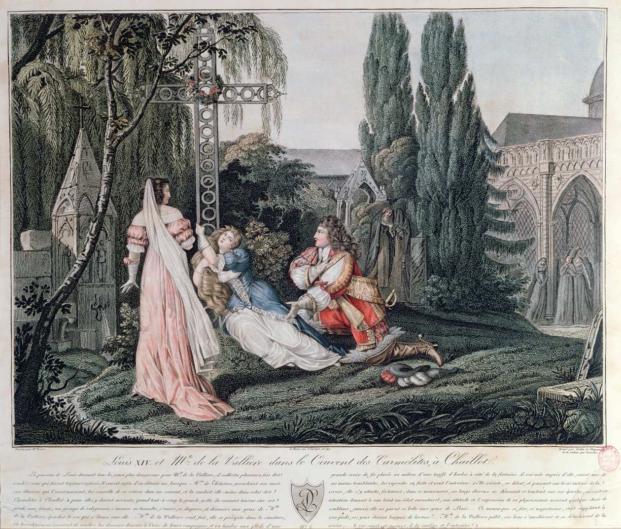 Ludvík XIV. při pronásledování Louise de la Valliere, která se po hádce s králem v roce 1662 uchýlila do karmelitánského kláštera v Chaillot od Emile Jean Horace Vernet