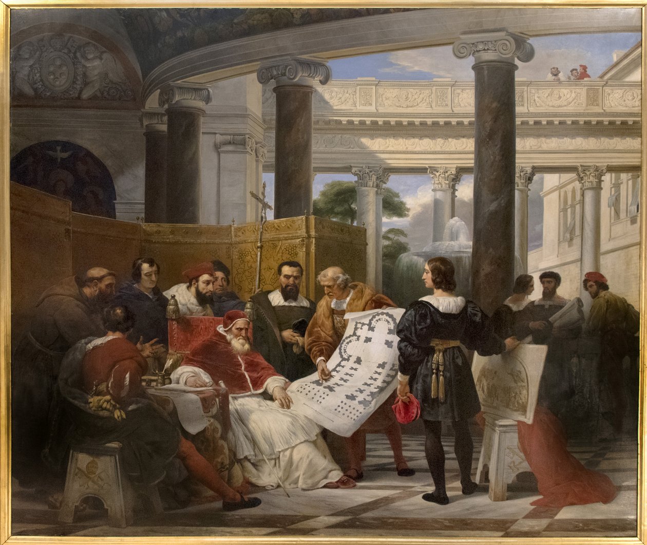 Papež Julius II. nařizující práci Vatikánu a svatého Petra v Bramante, Michael Angel a Raphael od Emile Jean Horace Vernet