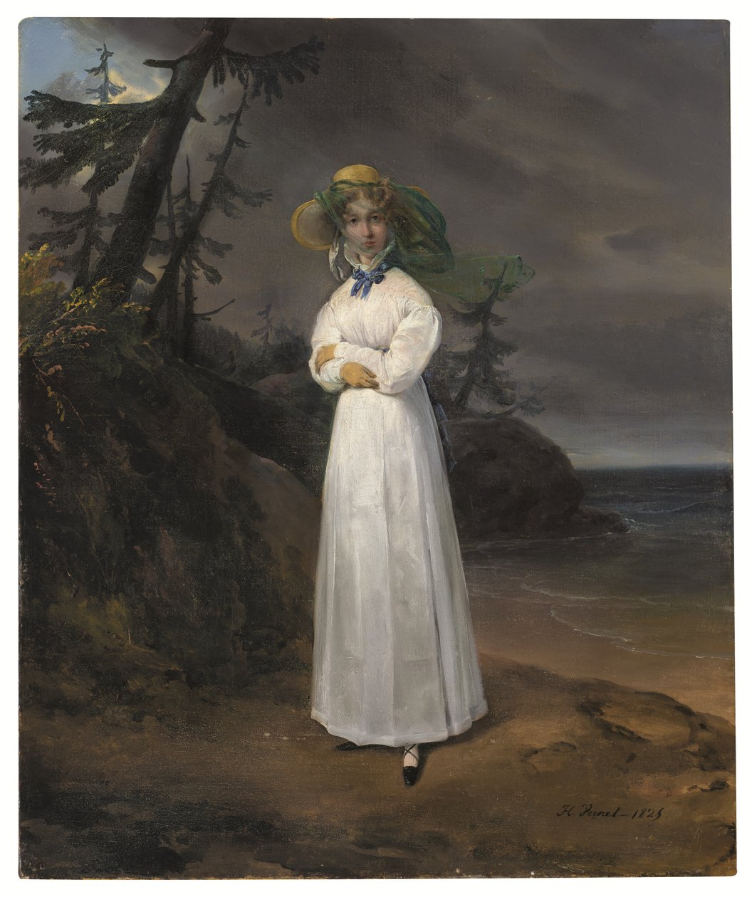 Portrét vdovy komtesse Jean-Henri-Louis Greffulhe v krajině od Emile Jean Horace Vernet