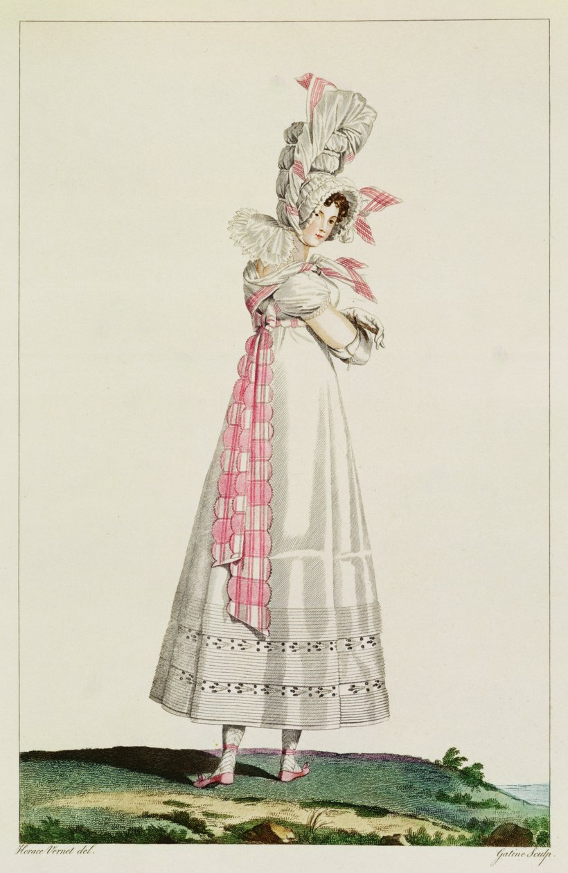 Summer Dress, módní štítek z „Incroyables et Merveilleuses“, vyrytý Georgesem Jacquesem Gatinem (1773-1831), kolem 1815 od Emile Jean Horace Vernet