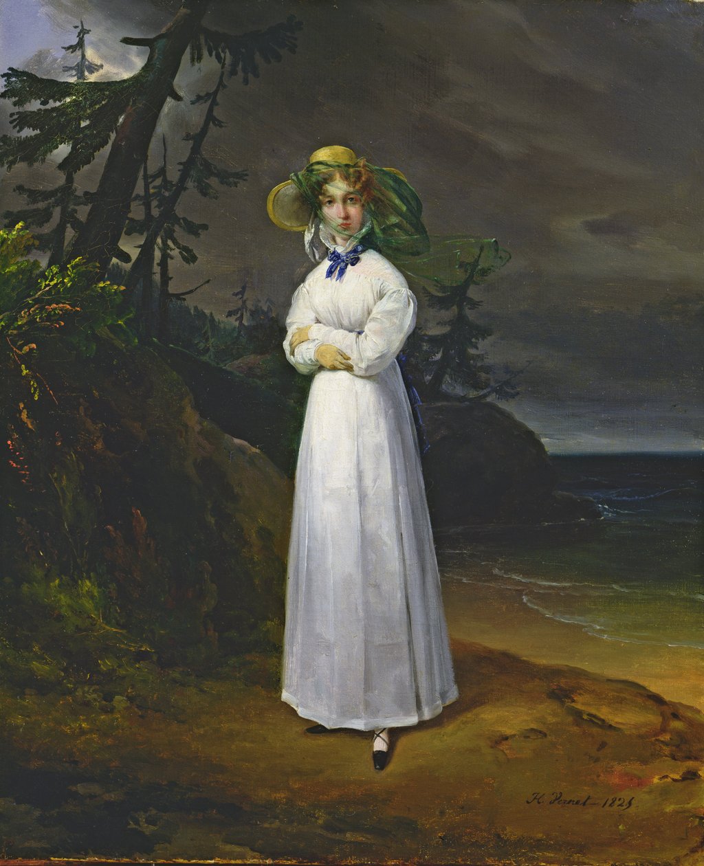 Mladá dívka v romantické krajině, 1825 od Emile Jean Horace Vernet