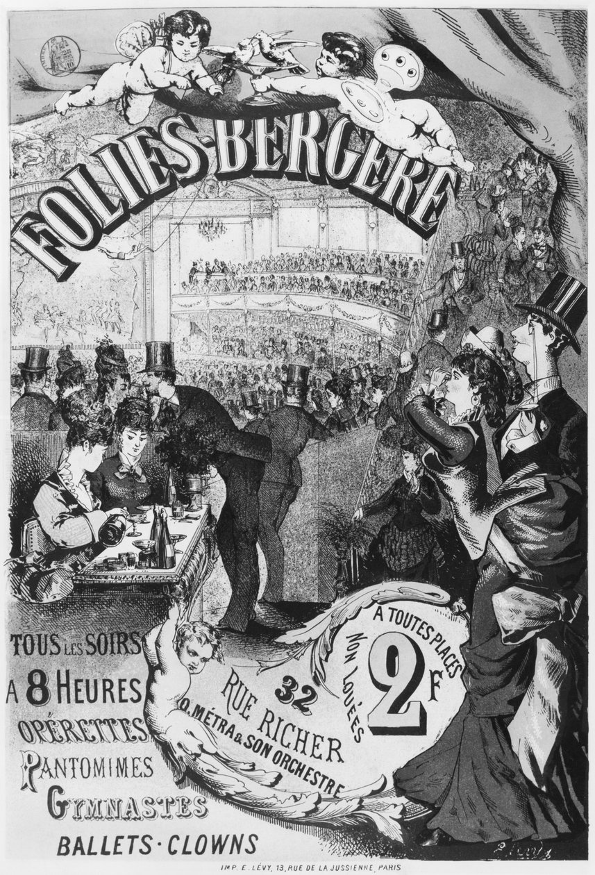 Plakát inzerující Folies Bergere, rue Richer, Paříž, 1875 od Emile Levy