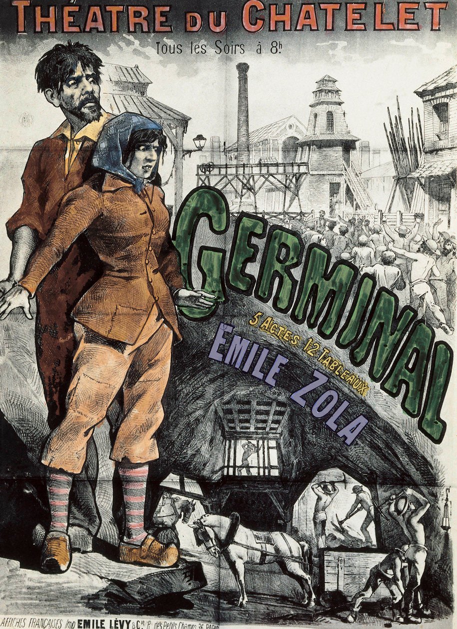 Plakát k divadelnímu ztvárnění románu „" Germinal " od Emila Zoly v Theatre du Chatelet v Paříži. Litografie Emile Levy (1826-1890). od Emile Levy