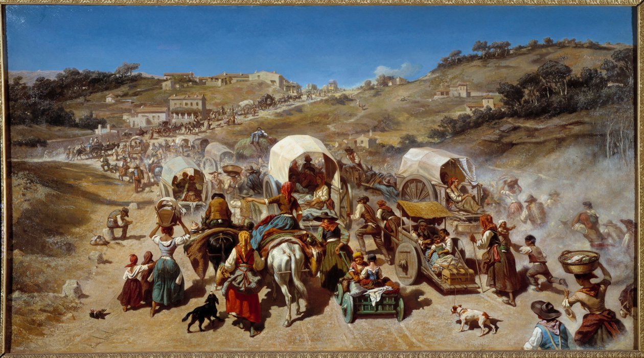 Emigrace během epidemie cholery v Marseille v roce 1850 Obraz Emila Loubona (1809-1863) 1850 Rozm. 0,74 x 1,70 m Montpellier musee Fabre od Emile Loubon