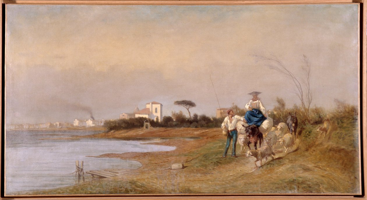 Rolníci z Martigues na cestě na procházku Obraz Emile Loubona (1809-1863) 19. století od Emile Loubon