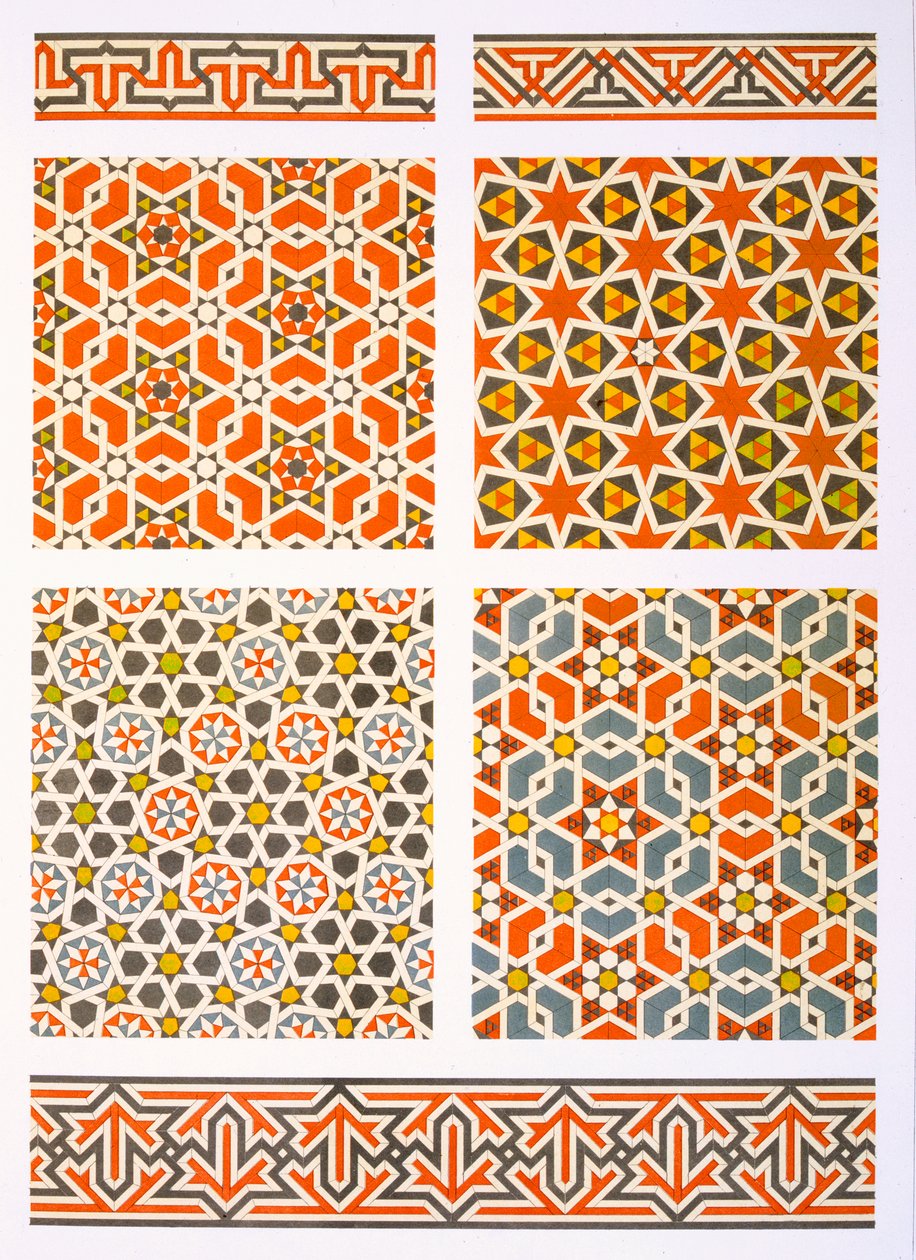 Káhira: Geometrická nástěnná výzdoba, 15. a 16. století (tisk) od Emile Prisse d