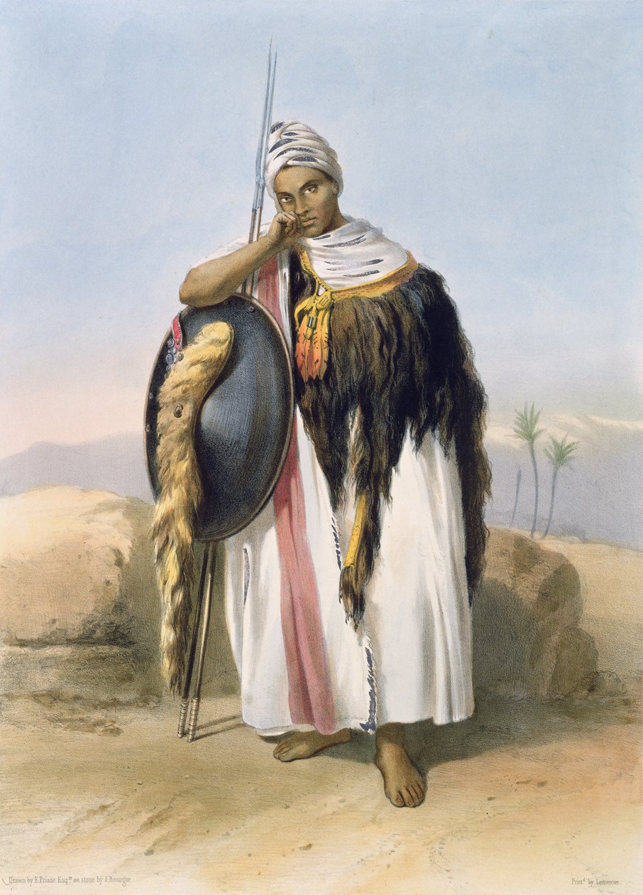 Bojovník z Amhary, Etiopie, ilustrace z knihy "Údolí Nilu", vyryl Adolphe Rouergue (1810-1870), vydáno Lemercierem, 1848. od Emile Prisse d