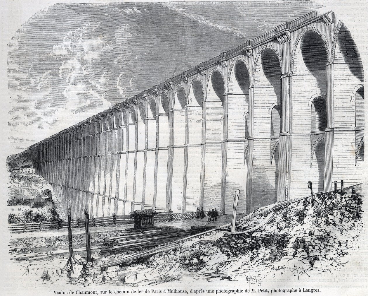 Chaumont viadukt na železnici z Paříže do Mulhouse. Rytina podle skici od Ralpha v „“The Illustrous World““, 09.05.1857. Soukromá sbírka. od Emile Theodore Therond