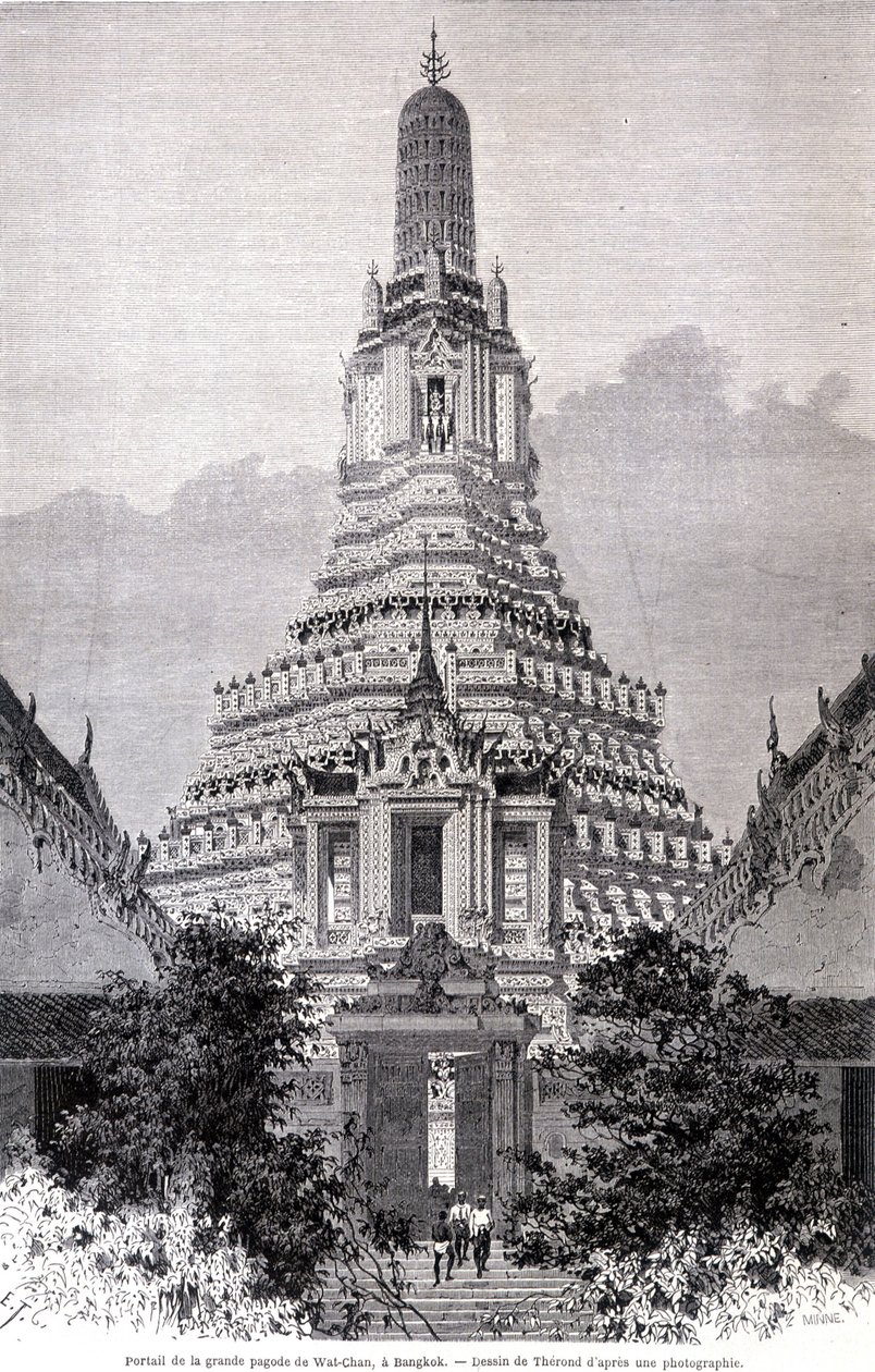 Portál Velké pagody Wat-Chan, Bangkok. Kresba Thérond. od Emile Theodore Therond