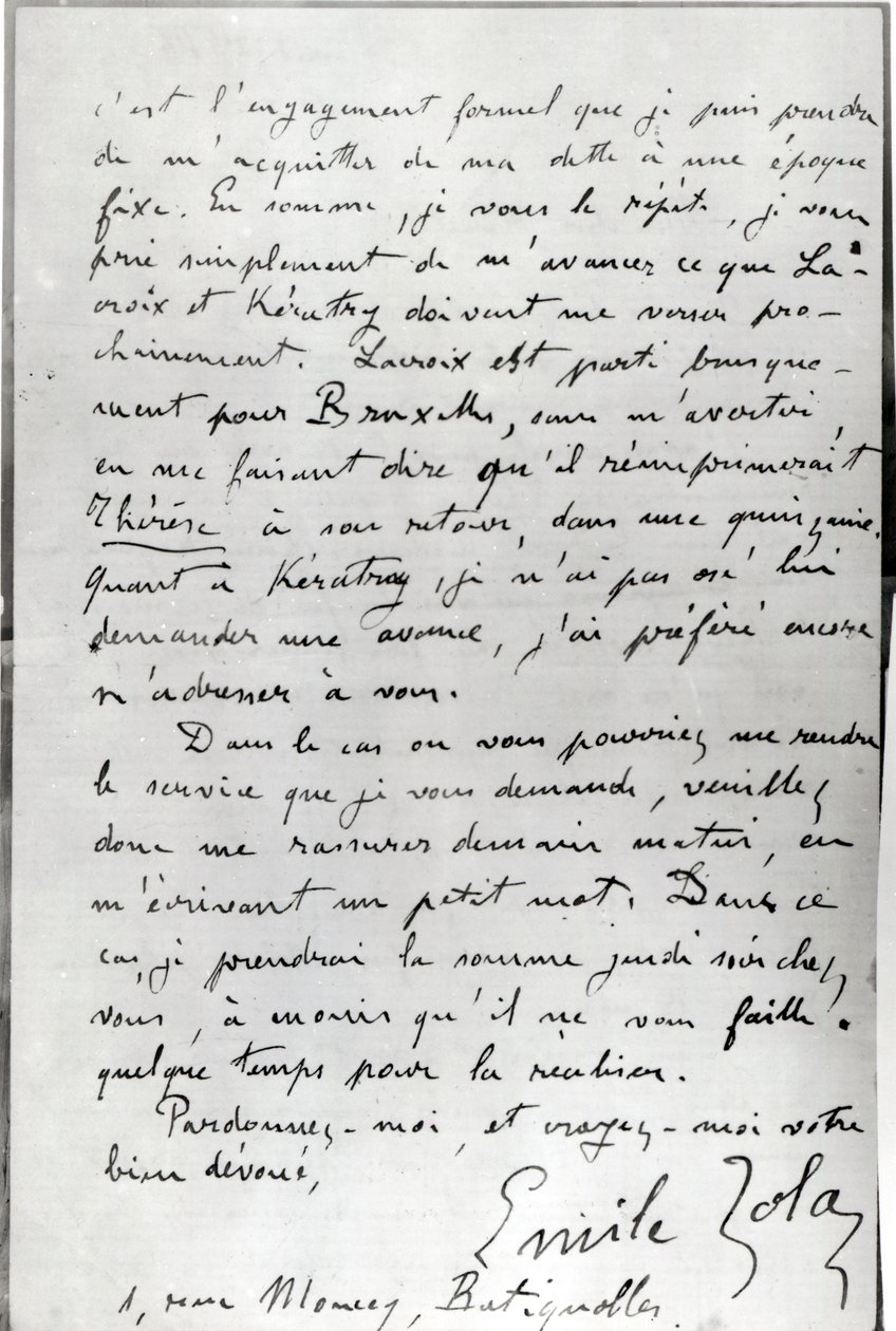 Dopis od Zoly Edouardu Manetovi (1832-83) 1868 (pero a inkoust na papíře) od Emile Zola