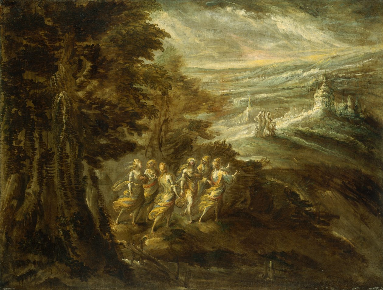Fantastická krajina s postavami od Emilian 16th Century