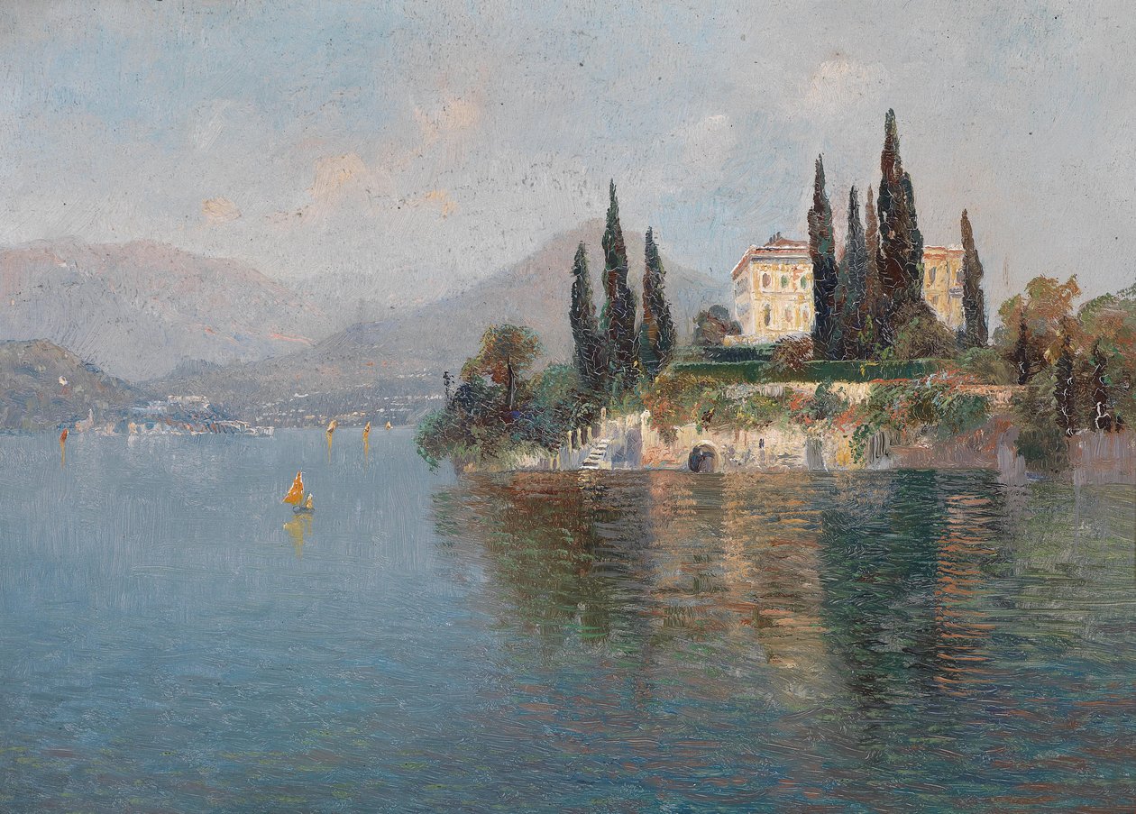 Pohled na Villa Cipressi, Varenna, jezero Como od Emilie Mediz Pelikan