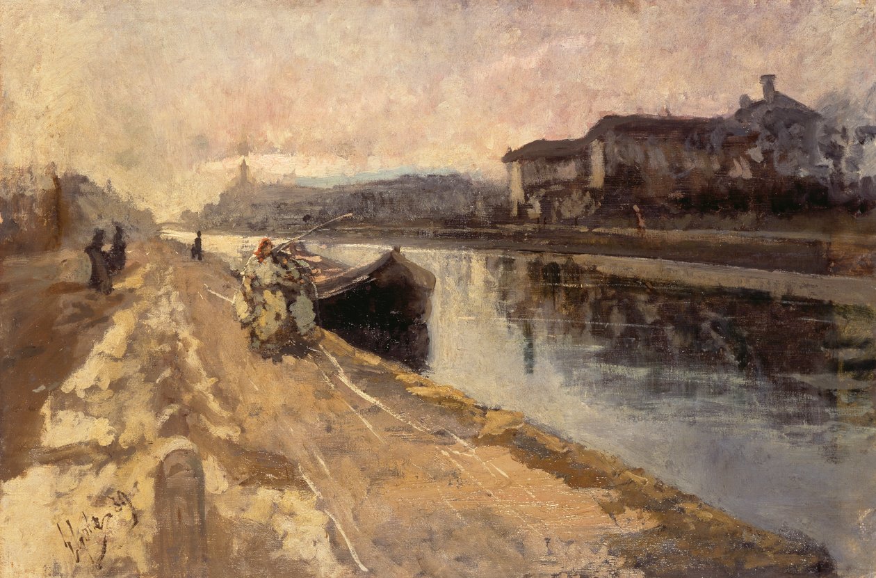 Obyvatelé podél kanálu Naviglio od Emilio Gola