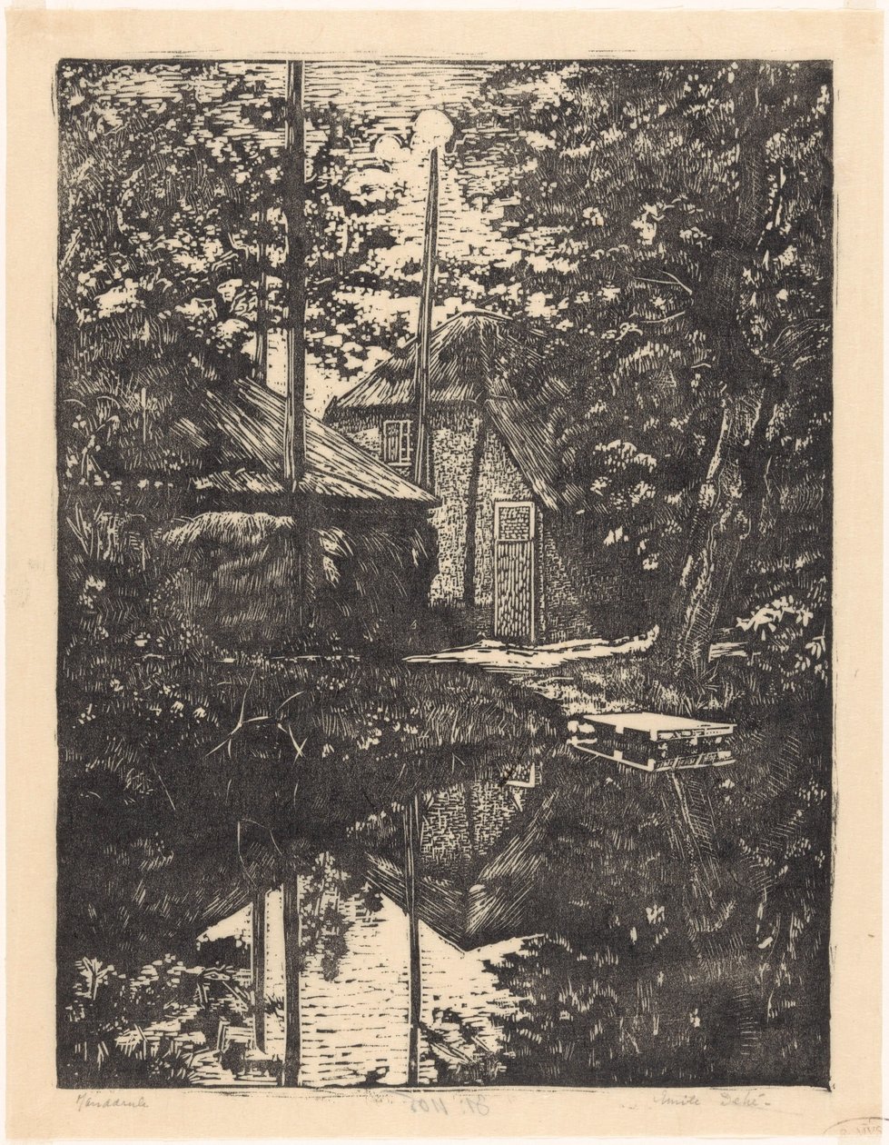 Farma a stodola na seno na vodě od Emilius Wilhelmus Dehé (signed by artist)