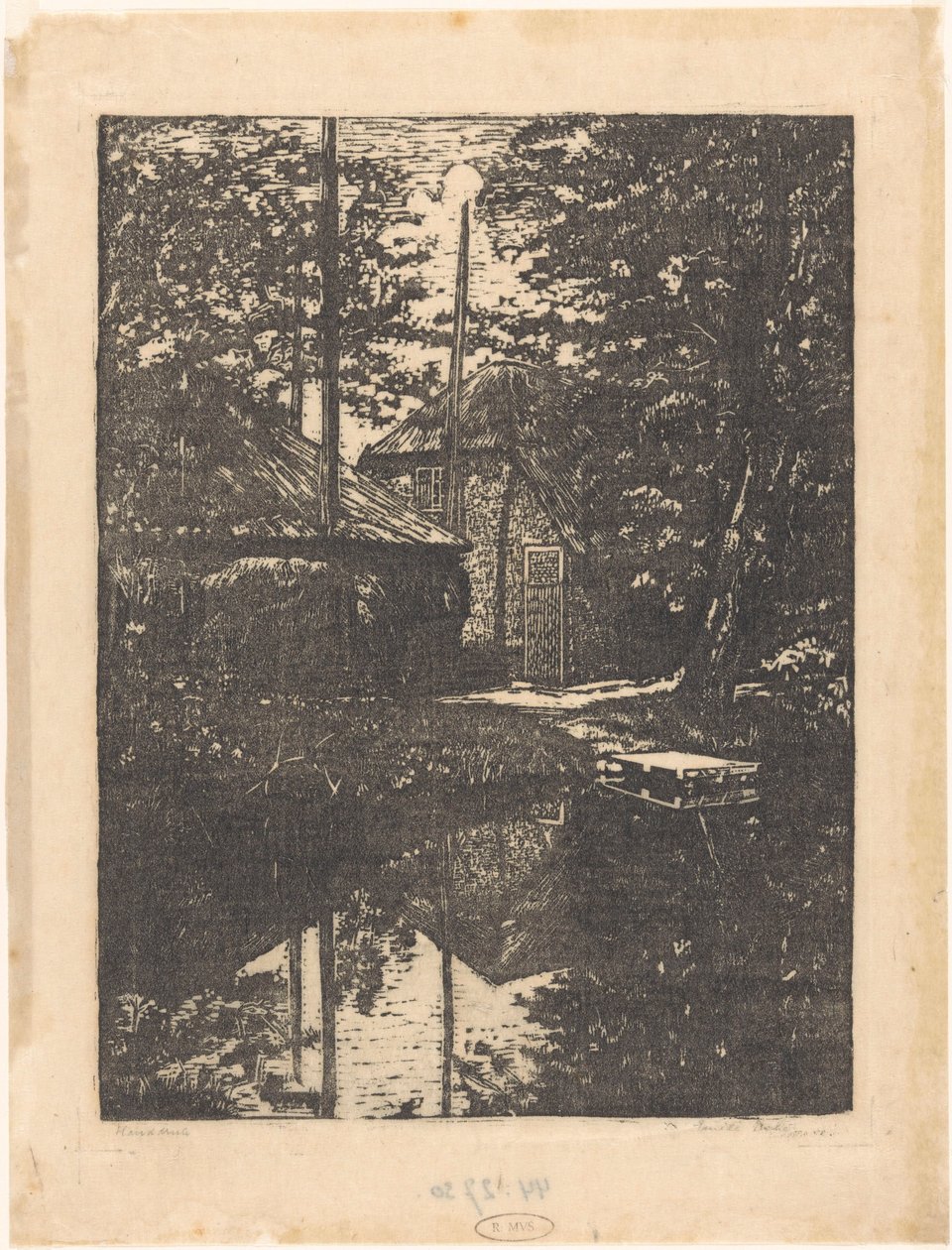 Farma a stodola na seno na vodě od Emilius Wilhelmus Dehé (signed by artist)