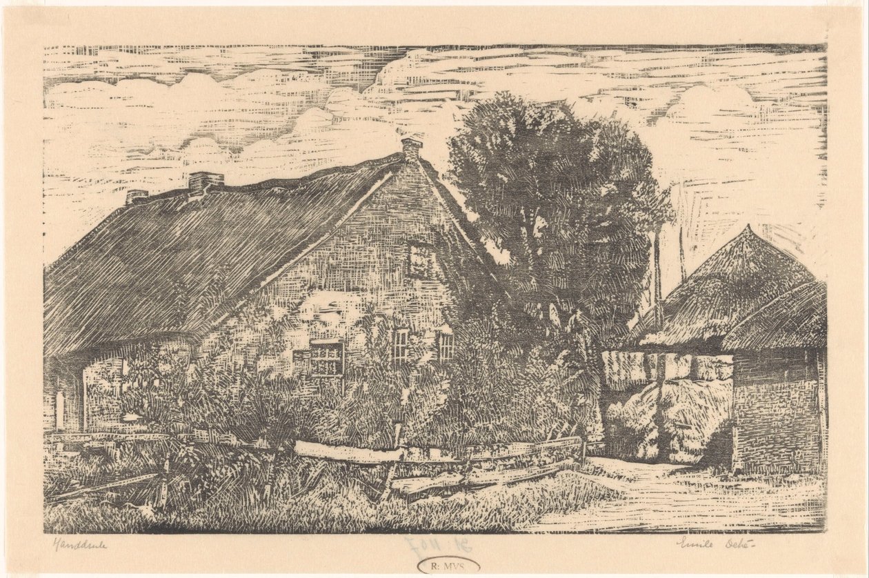 Farma se stodolou na seno od Emilius Wilhelmus Dehé (signed by artist)