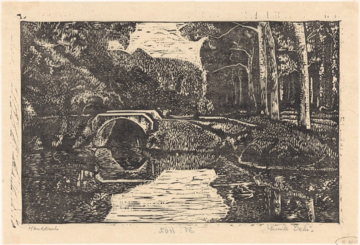 Most přes kanál v lese od Emilius Wilhelmus Dehé (signed by artist)
