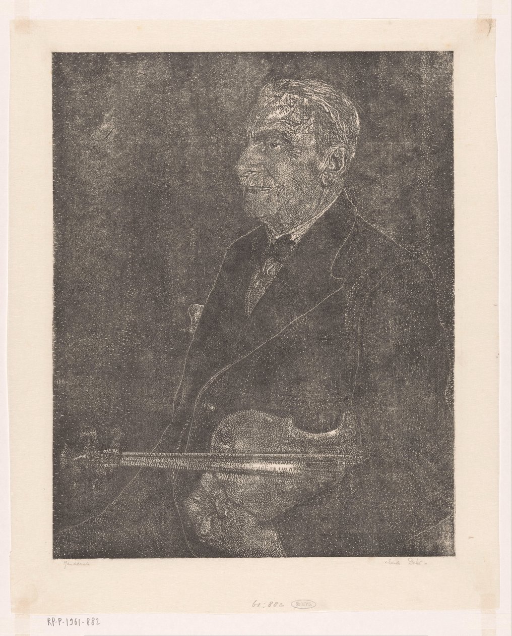 Portrét umělcova otce s houslemi od Emilius Wilhelmus Dehé (signed by artist)