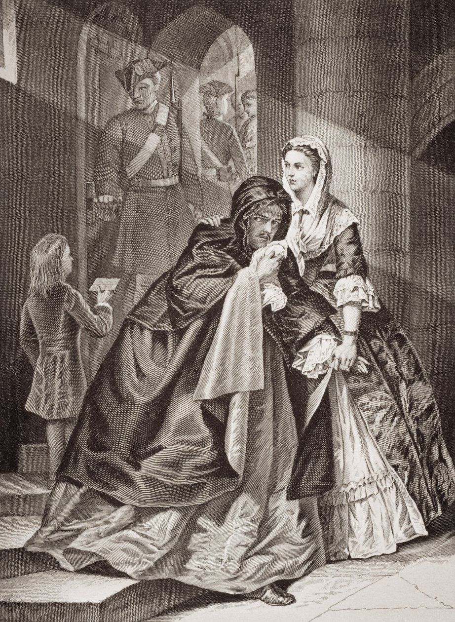 Útěk lorda Nithsdalea z Toweru, 1716, z knihy "Ilustrace z anglických a skotských dějin", II. díl (viz také 17890) od Emily Mary Osborn