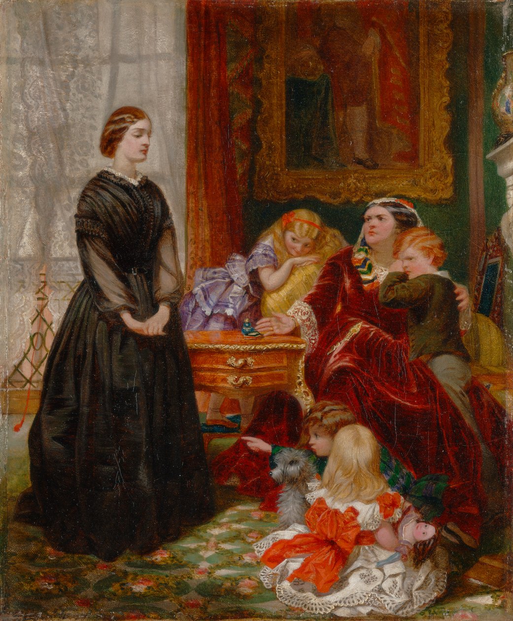 The Governess [1860, Royal Academy of Arts, Londýn, katalog výstavy] od Emily Mary Osborn