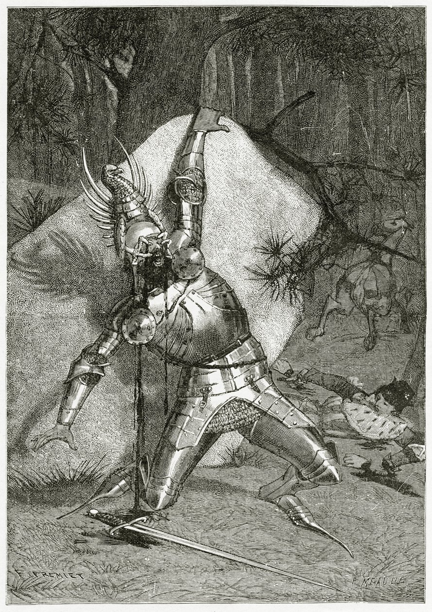 Tiphaine oslepený svým bronzovým orlem, 19. století (č. rytina) od Emmanuel Fremiet