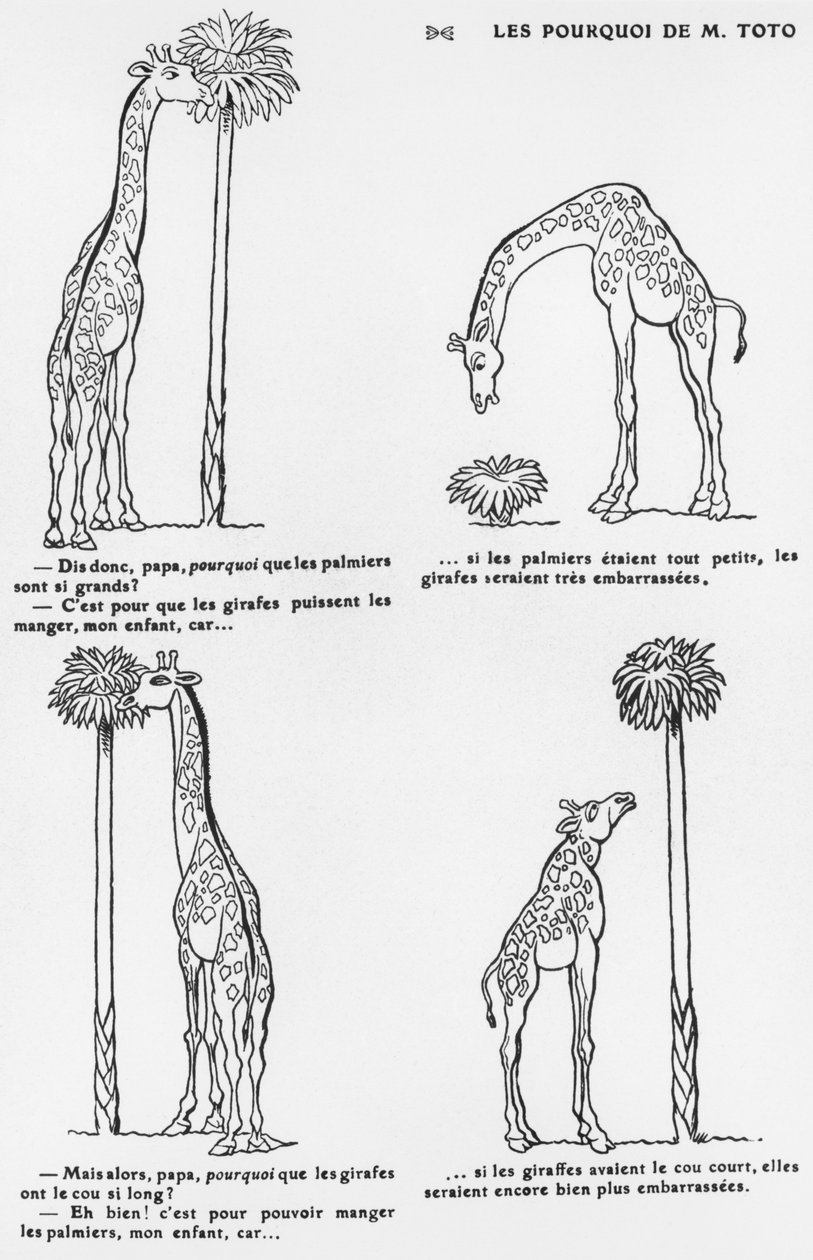 „The Whys of Monsieur Toto“, Karikatura Darwinovy ​​evoluční teorie, kolem roku 1900 od Emmanuel Poire Caran D