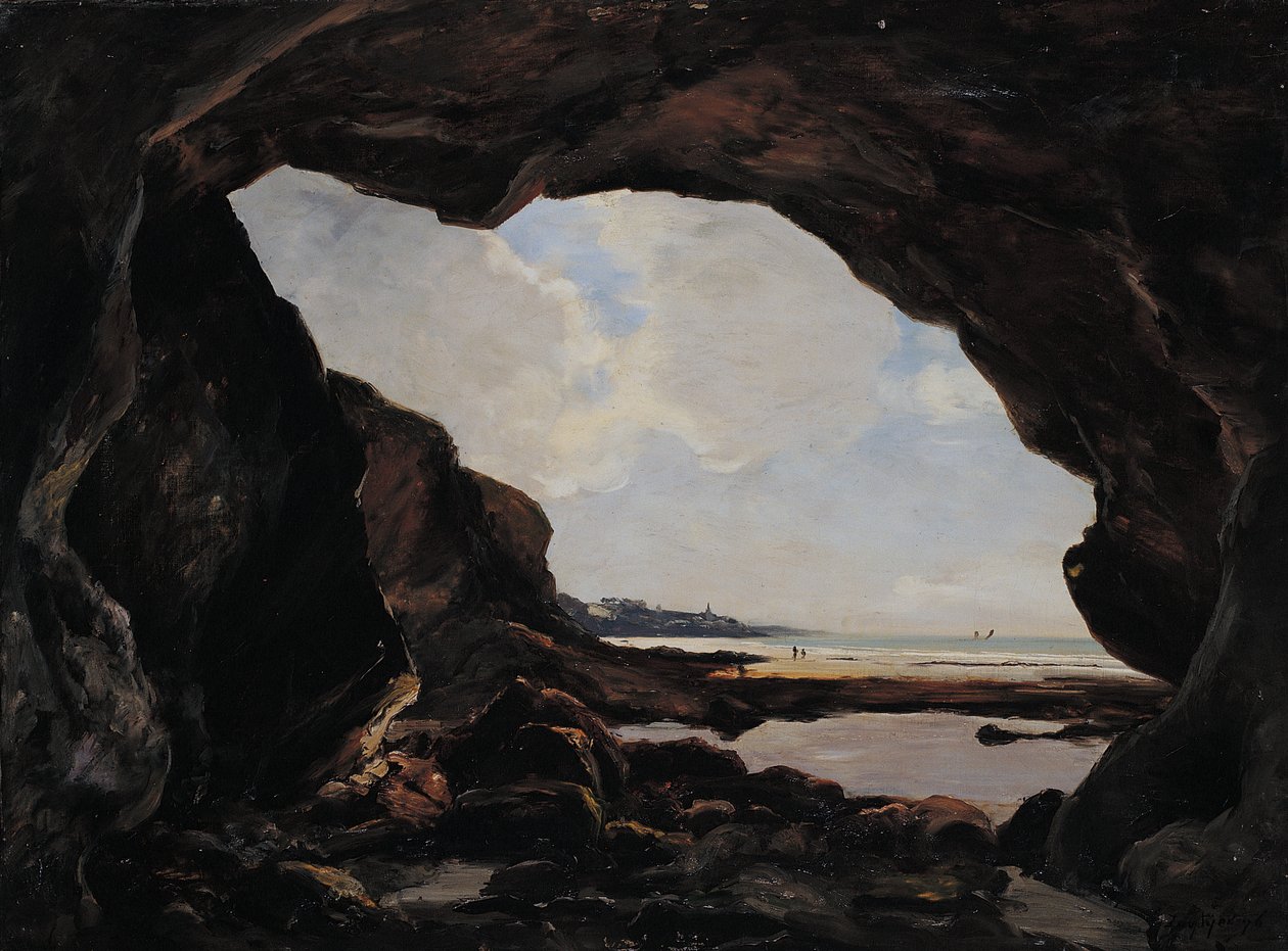 Cave of the Ris pod železitým útesem, Douarnenez, srpen 1876 (olej na plátně) od Emmanuel Lansyer