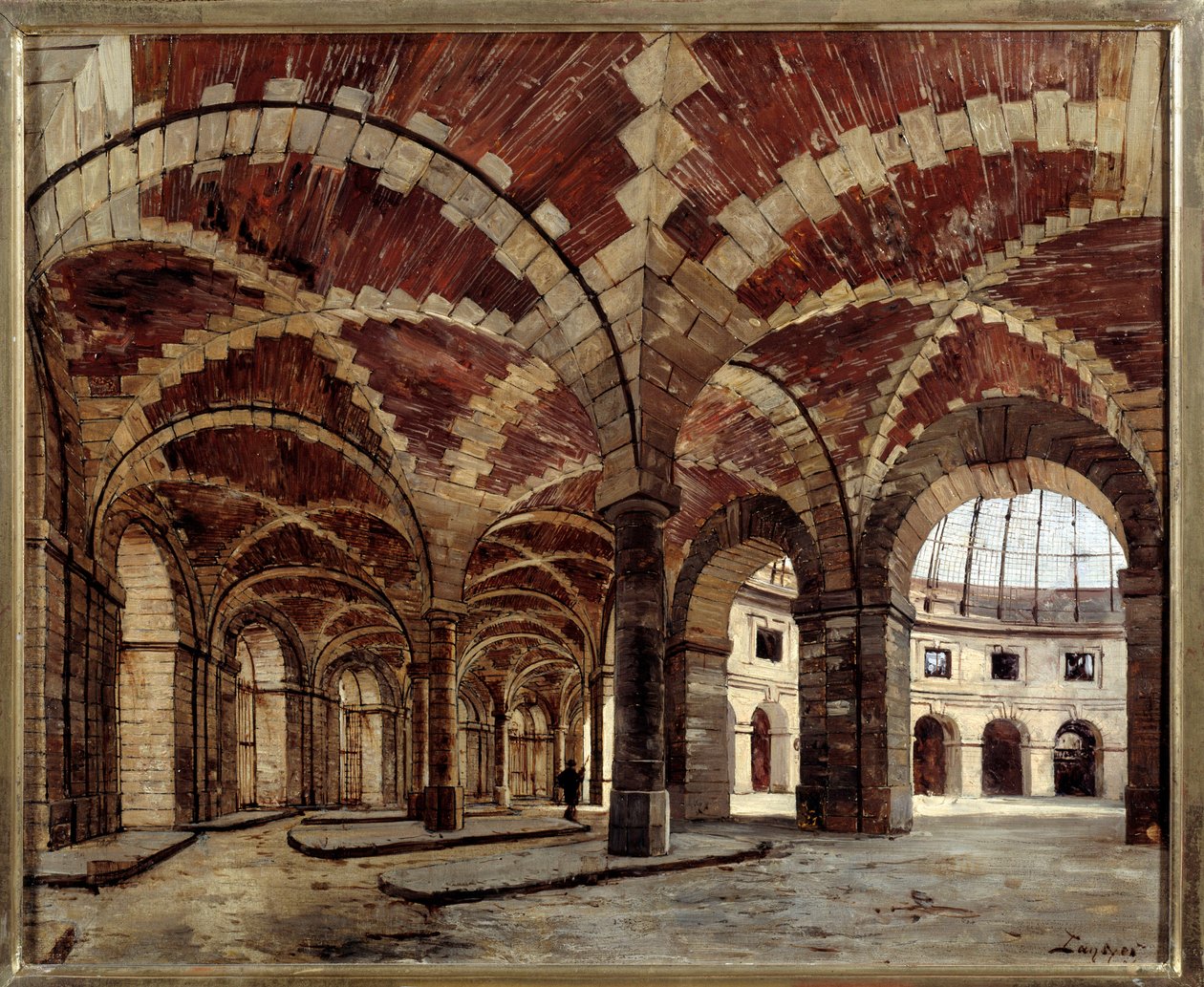 Vnitřní pohled na starou pšeničnou halu. Obraz Emmanuela Lansyera (1835-1893) od Emmanuel Lansyer