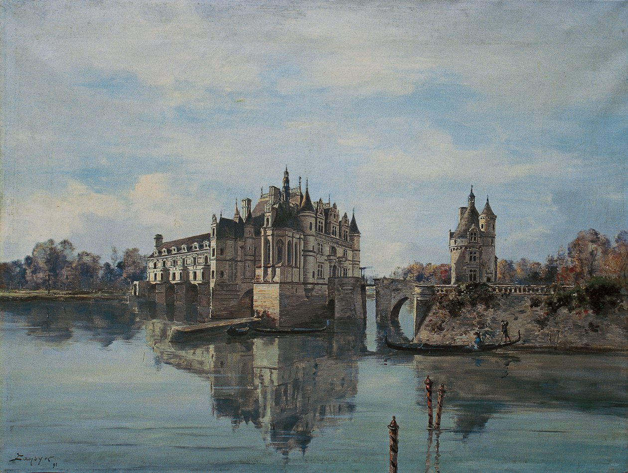 Zámek Chenonceau, srpen 1891 (olej na plátně) od Emmanuel Lansyer