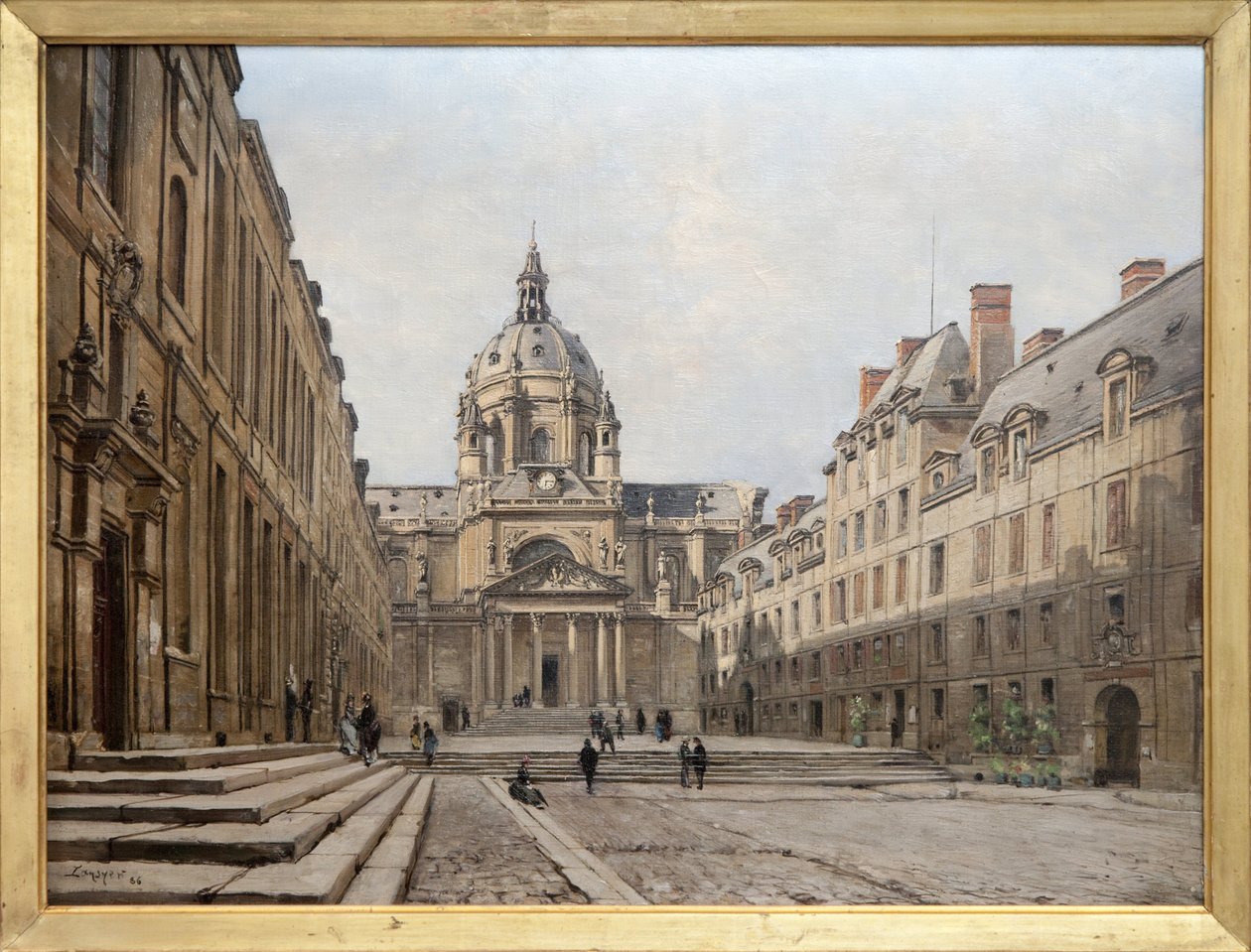 Pohled na nádvoří staré Sorbonny v roce 1886, starý soubor Sorbonny postavený v 17. století na žádost Richelieua byl zničen, aby byl přestavěn a rozšířen v letech 1885 až 1901. Byly navrženy budovy inspirované stylem Ludvíka XIII. od Emmanuel Lansyer