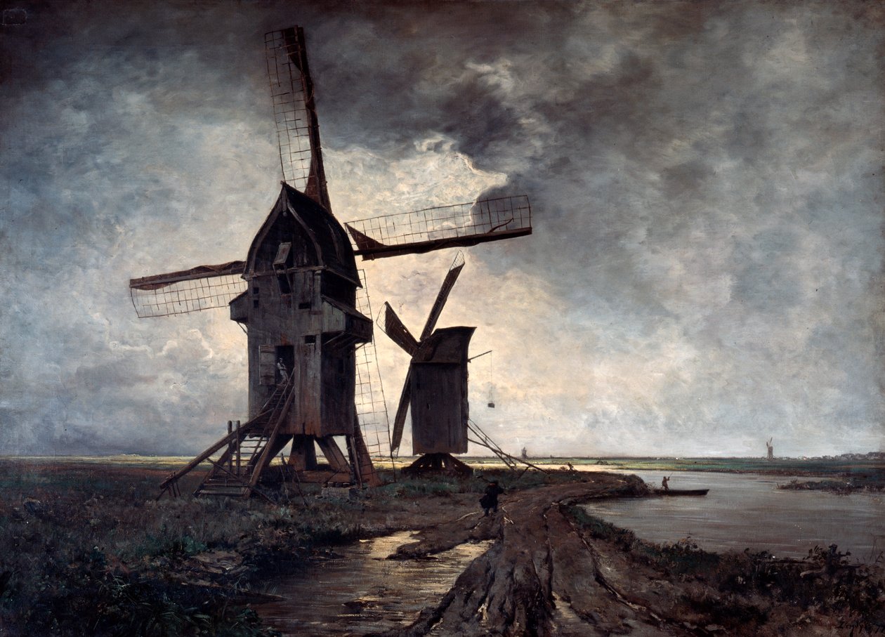 Větrné mlýny v okolní krajině Lille, 1877. od Emmanuel Lansyer