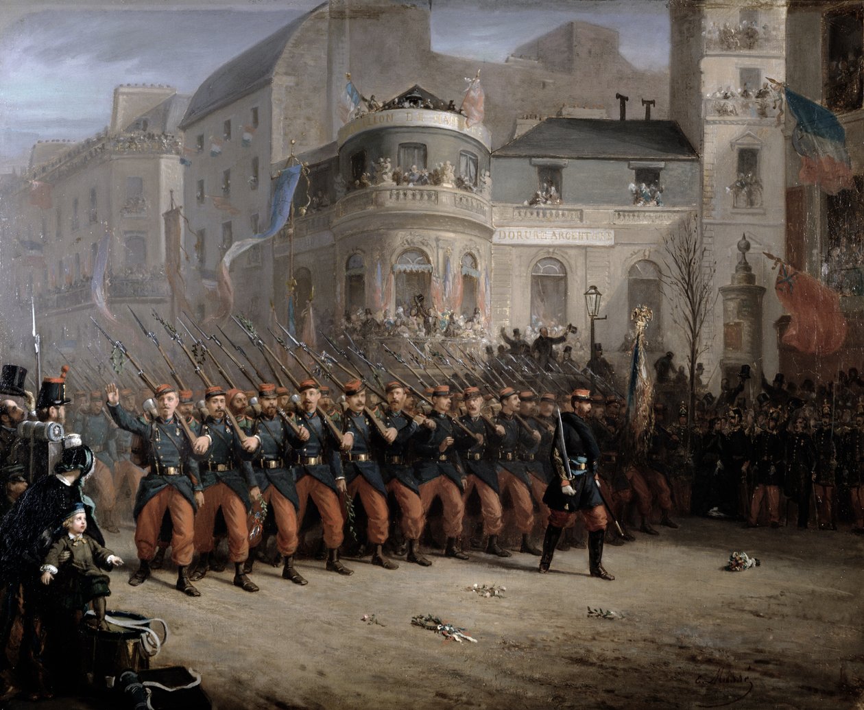 Návrat vojsk do Paříže z Krymu, Boulevard des Italiens, před hannoverským pavilonem, prosinec 1855 od Emmanuel Masse