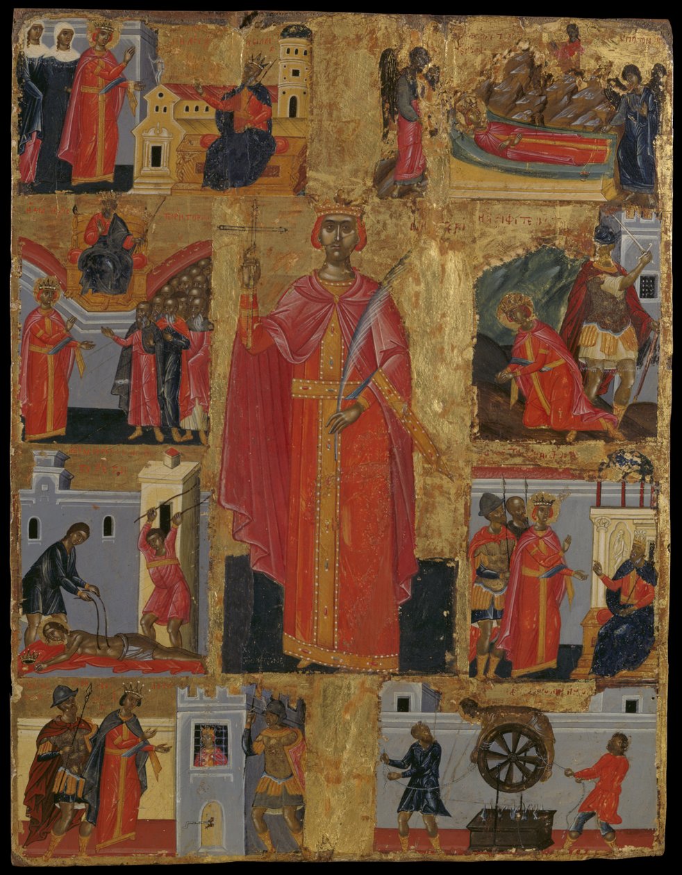 Ikona svaté Kateřiny s výjevy jejího života (vaječná tempera na panelu) od Emmanuel Tzanes