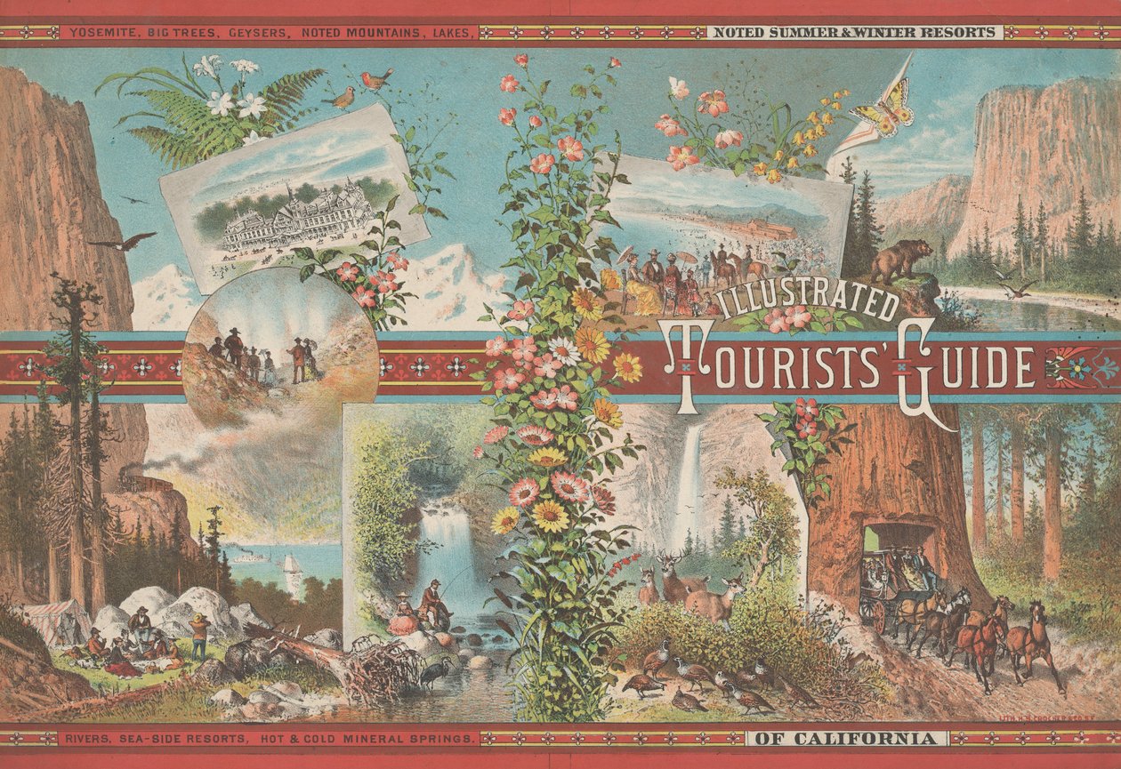 Obálka knihy k Ilustrovanému turistickému průvodci po známých letních a zimních střediscích Cali..., ca. 1870-80. od Emmanuel Wyttenbach