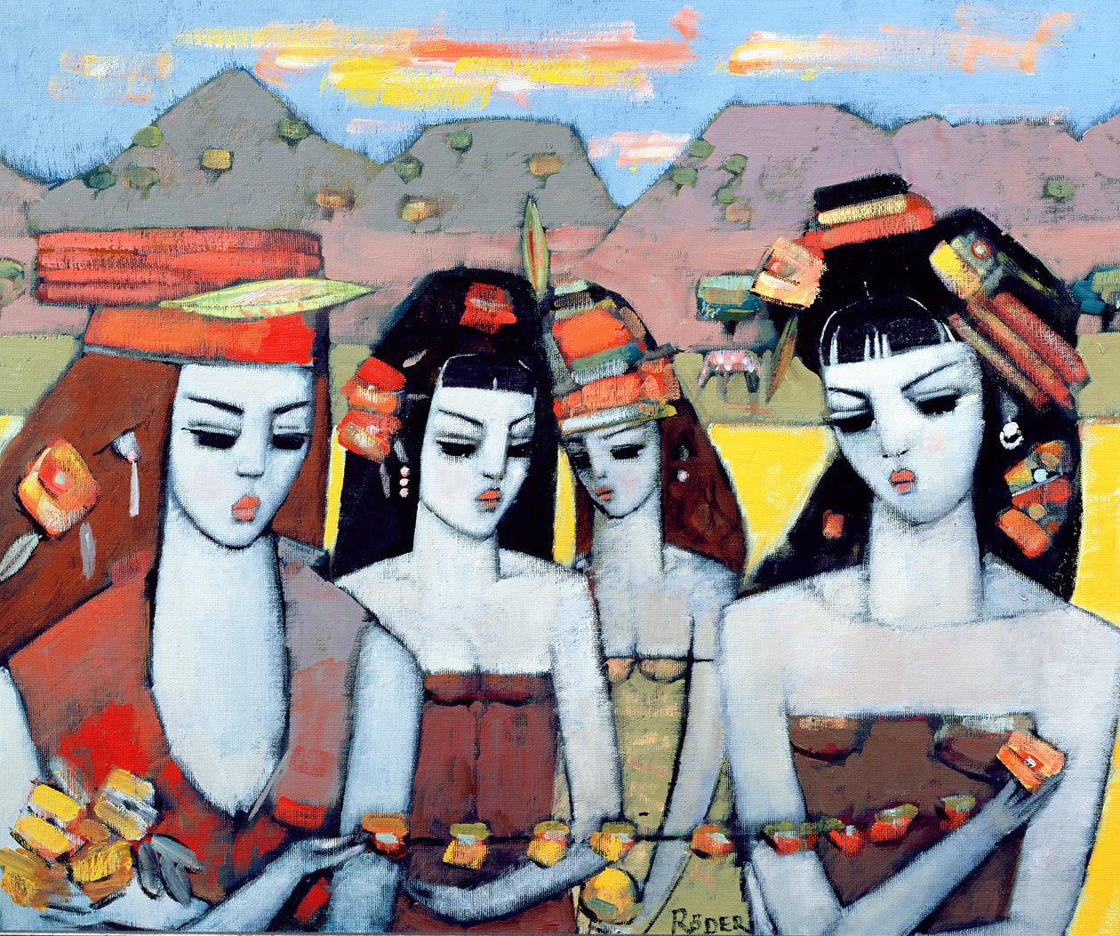 Čtyři z Ys, 2004 (olej na plátně) od Endre Roder