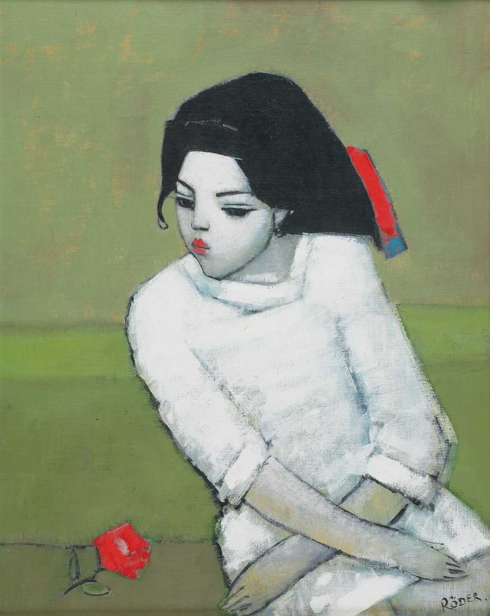 Lizzie in White (olej na palubě) od Endre Roder