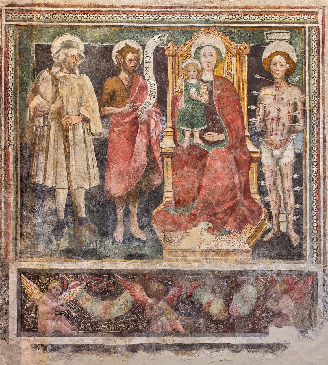 Madonna del Rosario a svatí, pravá stěna lodi (freska) od Enea Salmeggia