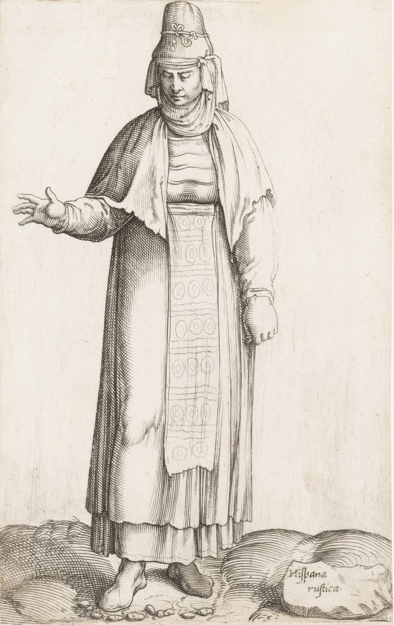 Kostýmní deska: Hispana Rustica se štítkem na skále, ca. 1557-58. od Enea Vico