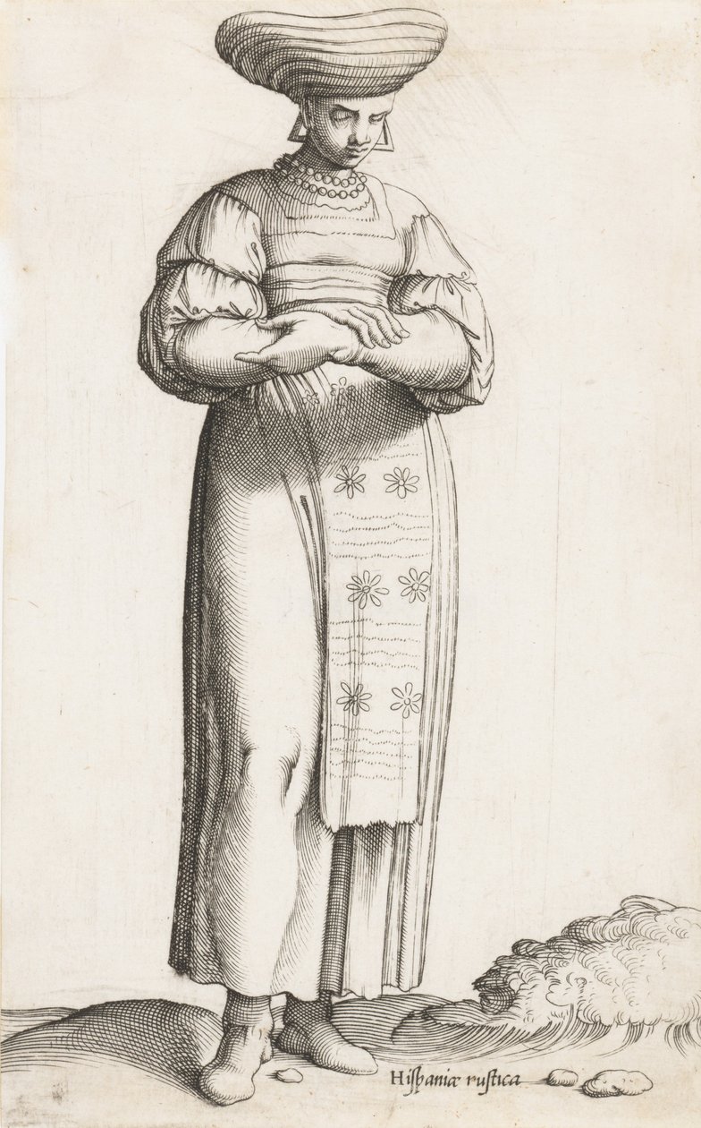 Kostýmní deska: Hispania Rustica mul. se štítkem na zemi, ca. 1557-58. od Enea Vico