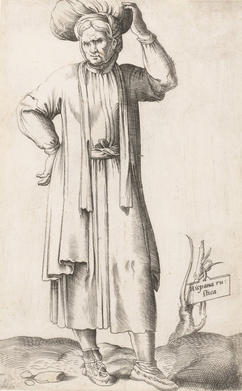 Kostýmní deska: Hispania Rustica s prádlem na hlavě, ca. 1557-58. od Enea Vico