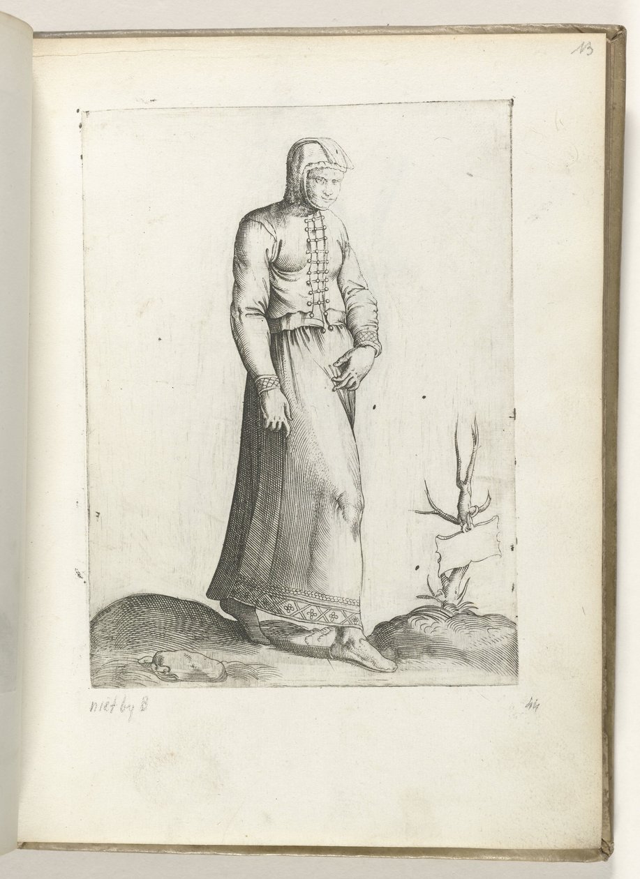 Een vrouw uit Spanje, gekleed volgens de mode van ca. 1550 Postoje různých národů našeho věku (název série) od Enea Vico