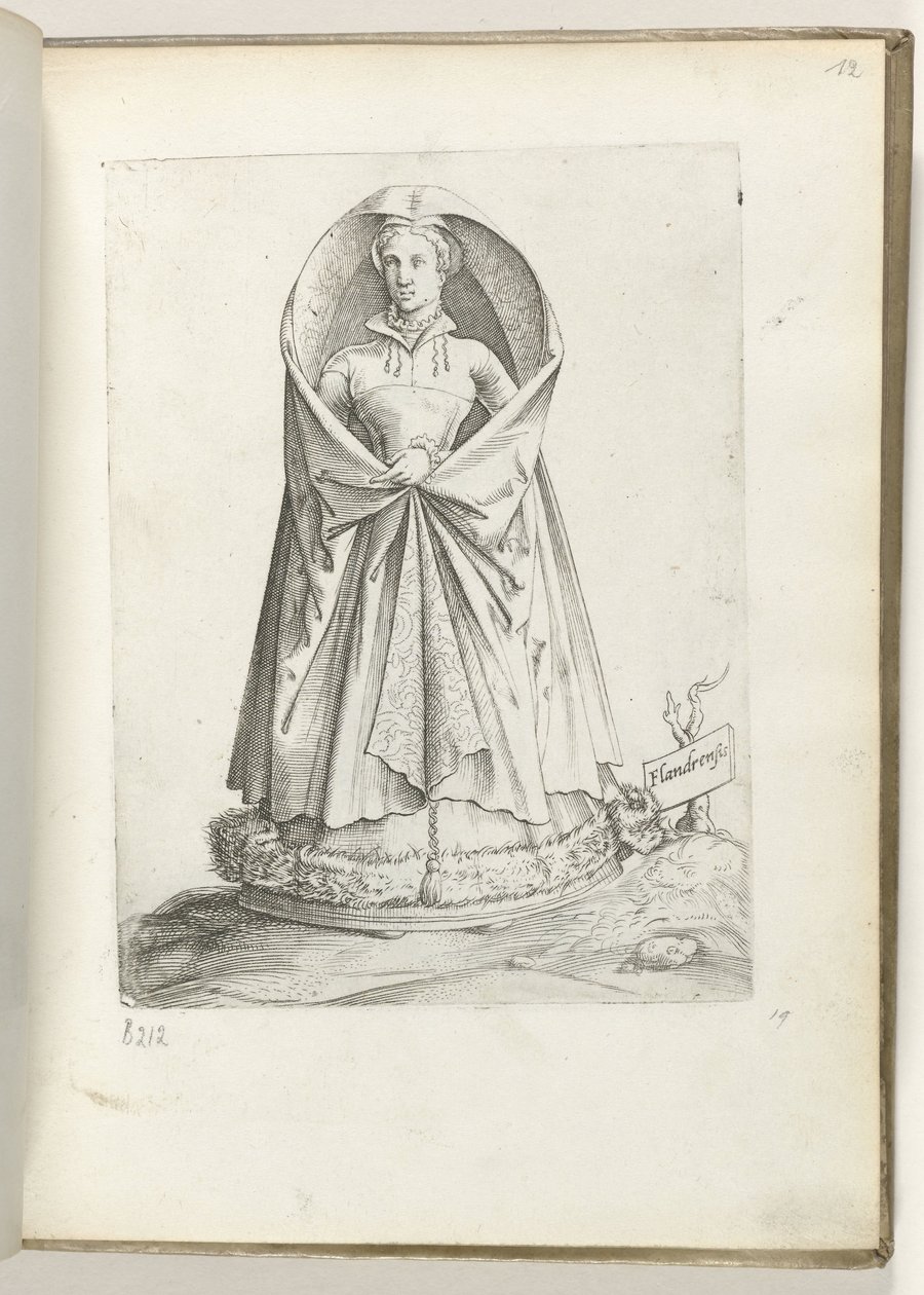 Flandry (název na objektu) Pokud jde o Vlaanderen, gekleed volgens de mode van ca. 1550 Postoje různých národů našeho věku (název série) od Enea Vico