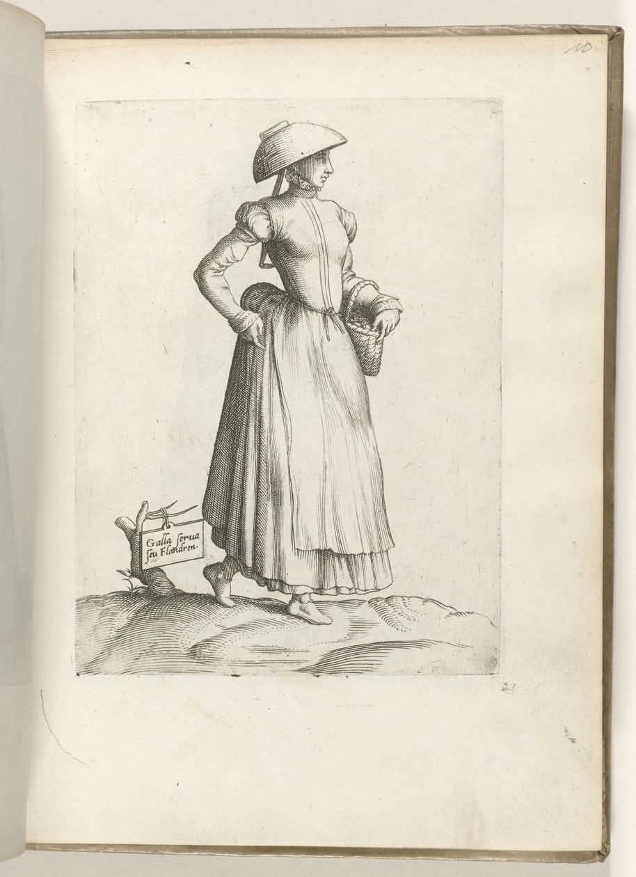 Nechte si Gallu nebo Flandrena. (název na objektu) Dienstbode uit Vlaanderen, gekleed volgens de mode van ca. 1550 Postoje různých národů našeho věku (název série) od Enea Vico