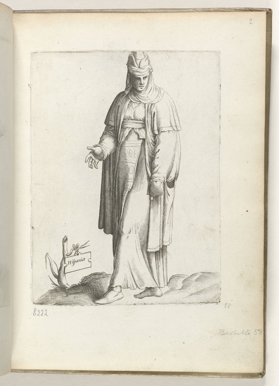 Španělsko (název na objektu) Vrouw ve španělštině kleding. ca. 1550 Postoje různých národů našeho věku (název série) od Enea Vico
