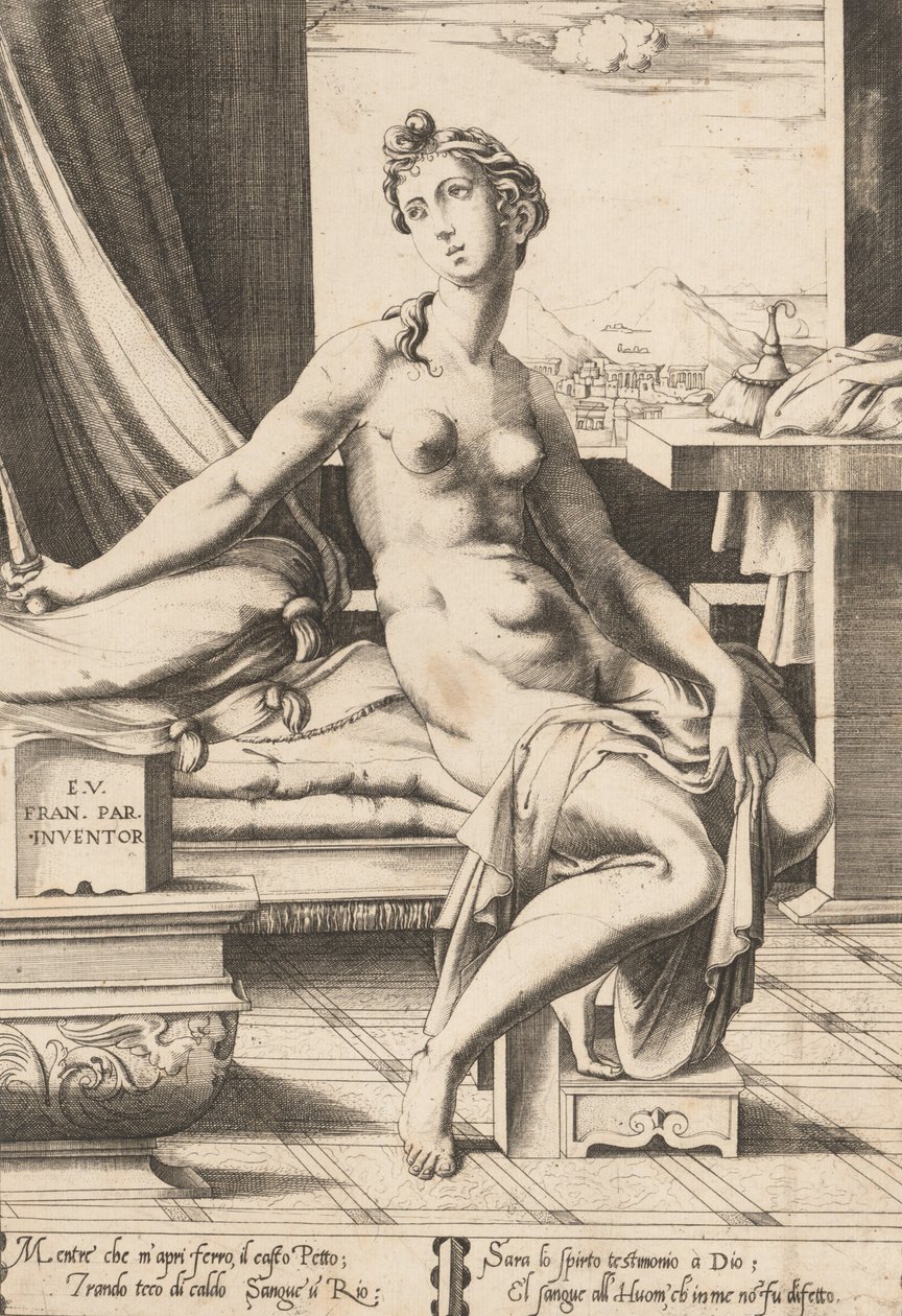 Lucretia připravuje se zabít, ca. 1542. od Enea Vico