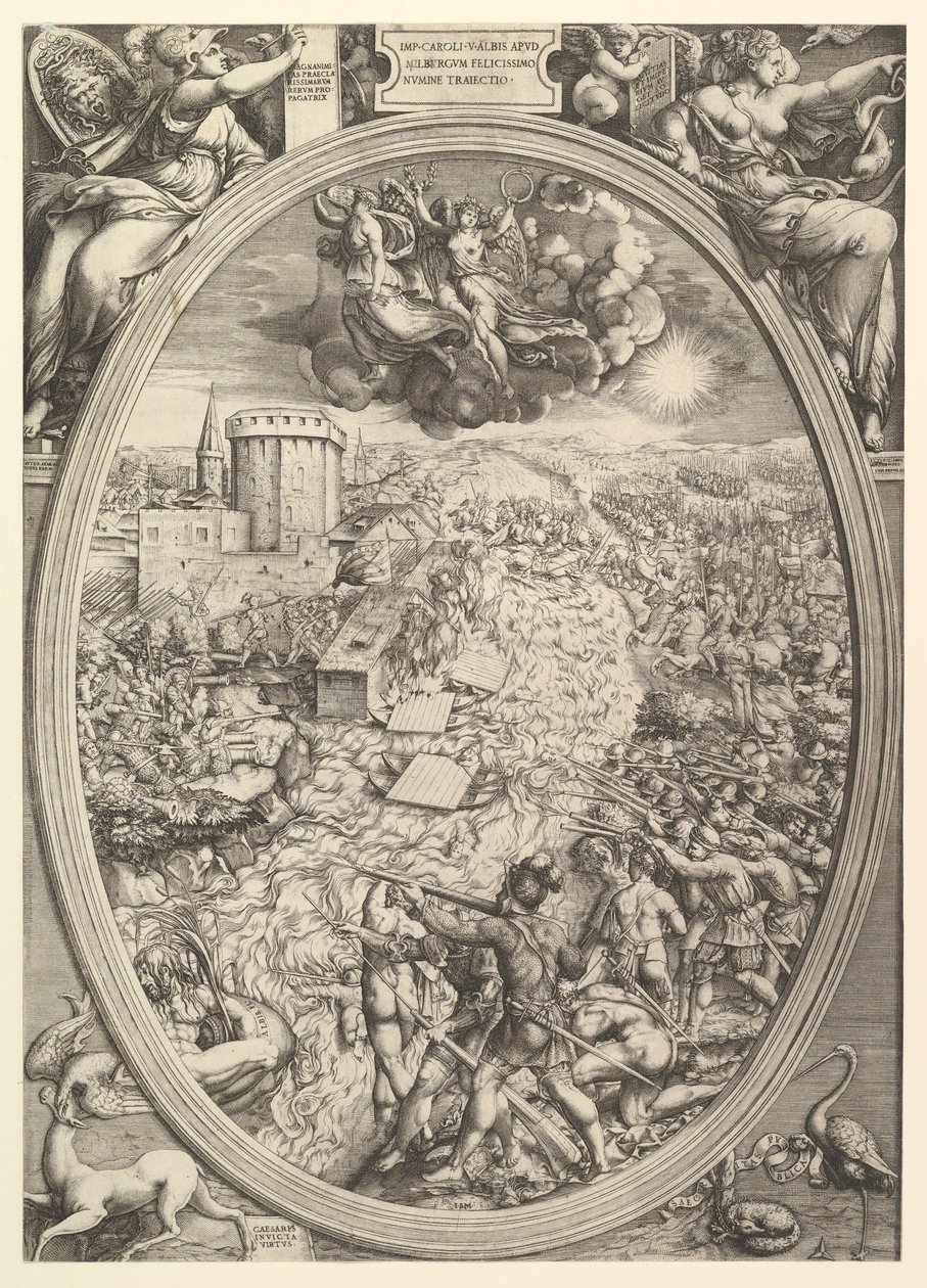 Bitva u Mühlbergu s armádou Karla V. překračující řeku Labe, 1551. od Enea Vico