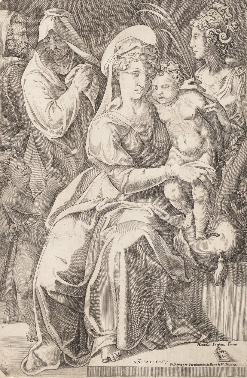 Svatá rodina se svatou Annou a svatou Kateřinou, 1542, vydáno 1627-50. od Enea Vico