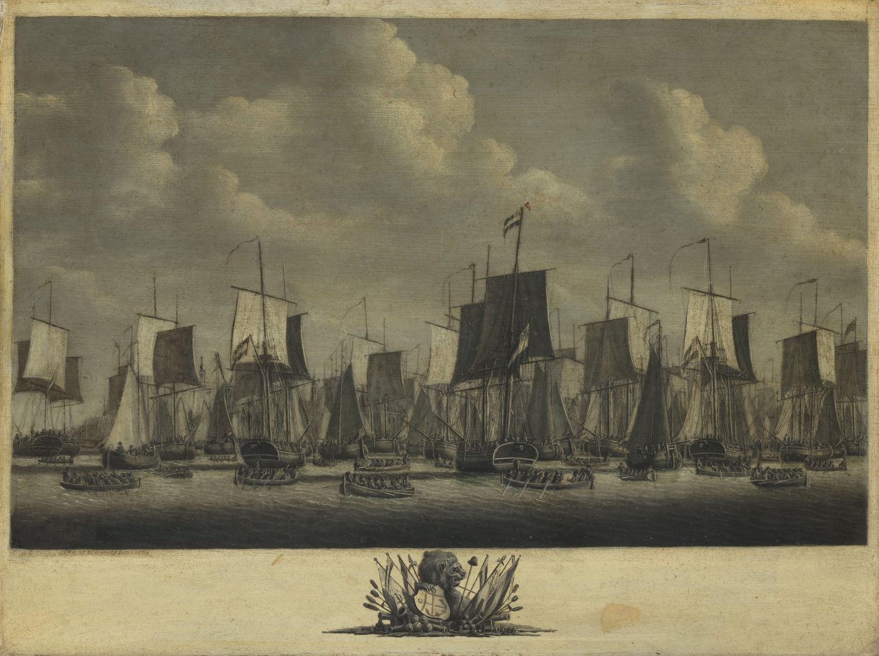 Flotila opouštějící přístav Vlissingen, 1804 od Engel Hoogerheyden